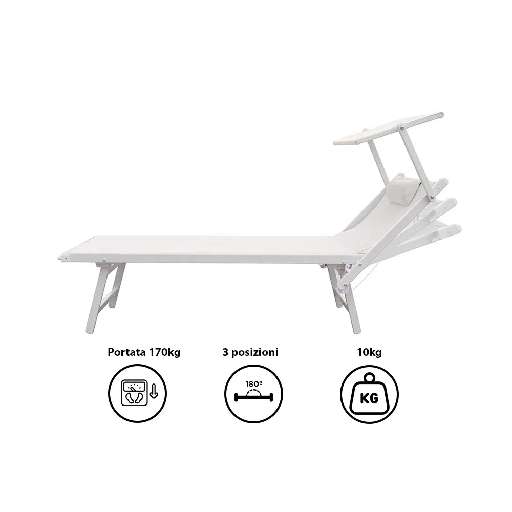 Tempo Style - Lettino Prendisole Tortora con Parasole e telaio bianco