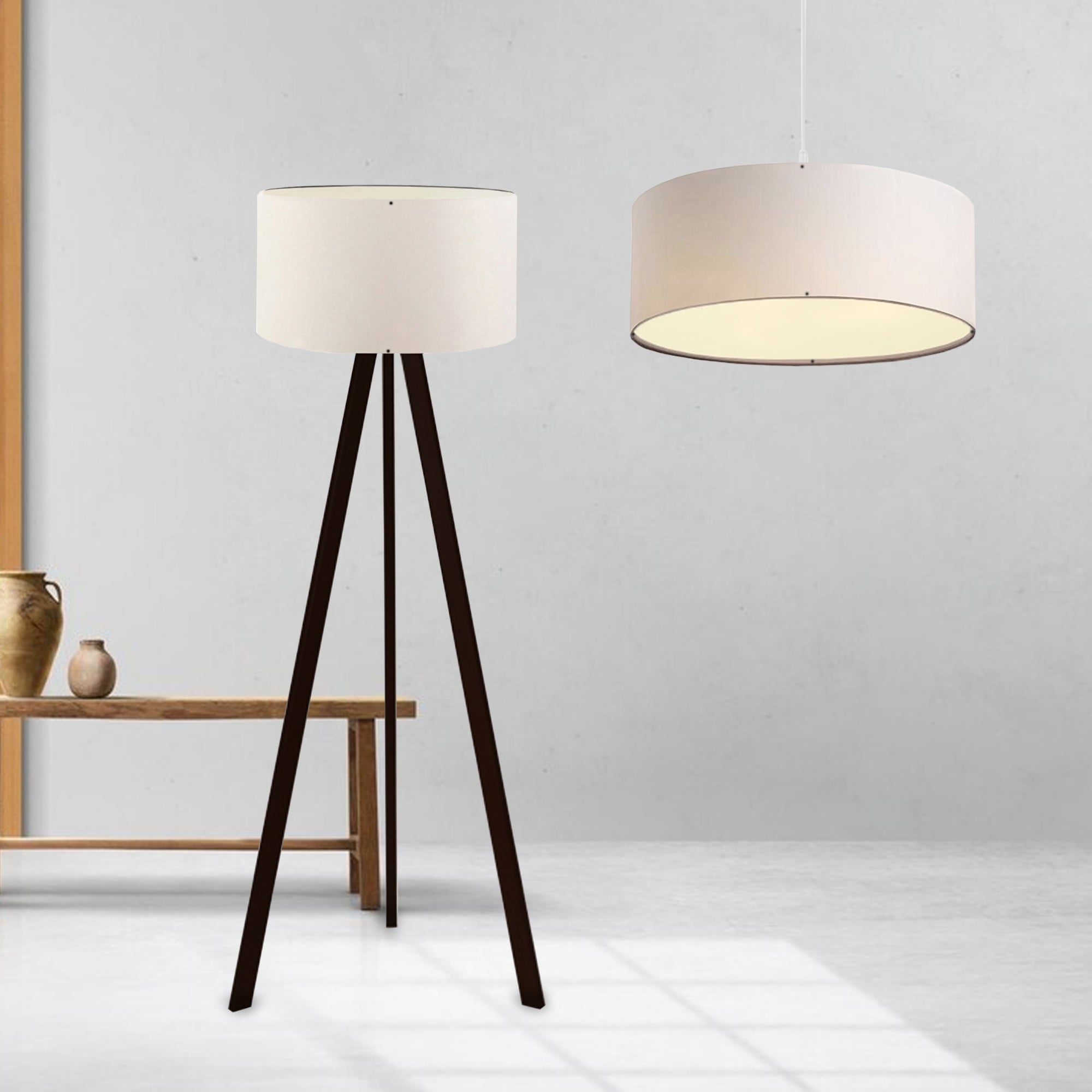 Set di 2 Lampade 'Scunthorpe' Composto di 1 Piantana - Lampada da Terra e 1 Lampadario - Lampada a Sospensione con