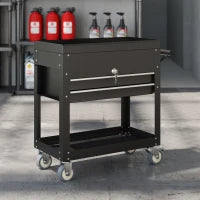 Carrello da officina, su rotelle con piano scorrevole, cassetti bloccabili, 130x38x80cm, Nero