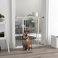 Cancelletto per Cani Estensibile con 4 Viti Regolabili, in Metallo e Plastica, 74-100x94 cm, Bianco