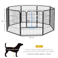 Recinto per Cani di Piccola Taglia a 8 Pannelli Modulabili da 80x1.5x80 cm, Box per Cani e Cuccioli Pieghevole con Porta in Acciaio con 8 Picchetti, Nero