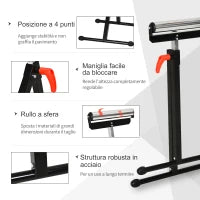 Cavalletto a Rullo ad Altezza Regolabile in Metallo, Design Pieghevole e Salvaspazio, 44x50x68-110 cm