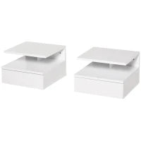 Set da 2 Comodini Sospesi per Camera da Letto con Cassetto e Mensola Superiore in Legno 35x32x22.5cm