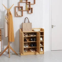 Armadio Scarpiera Salvaspazio e Moderno in Legno per 12 Paia con 4 Ripiani Aperti, 83x30x90 cm, Marrone Chiaro