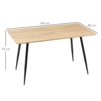 Tavolo da Cucina per 4 Persone in MDF e Acciaio, 140x80x76cm, Colore Legno e Nero