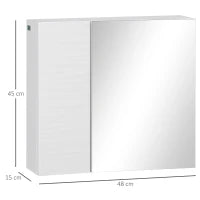 kleankin Armadio a Specchio da Bagno in Truciolato e Vetro con 4 Ripiani Regolabili e Design a Muro, 48x15x45 cm, Bianco