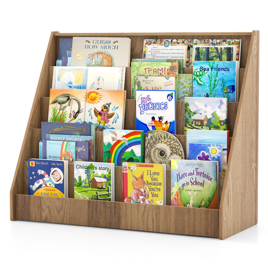 Libreria da terra per bambini a 5 livelli-Piccolo porta riviste con dispositivi anti-ribaltamento per cameretta Naturale