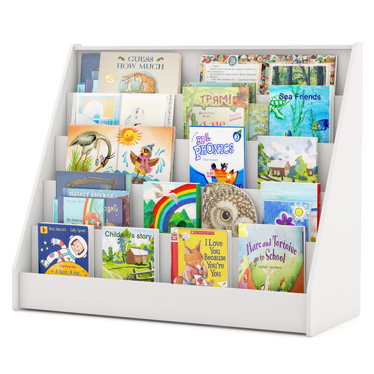 Libreria da terra per bambini a 5 livelli-Piccolo porta riviste con dispositivi anti-ribaltamento per cameretta Bianco