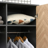 Armadio 2 Ante In Legno Con 4 Ripiani, 2 Cassetti e Appendiabiti, Grigio Scuro, 90x50x190 cm