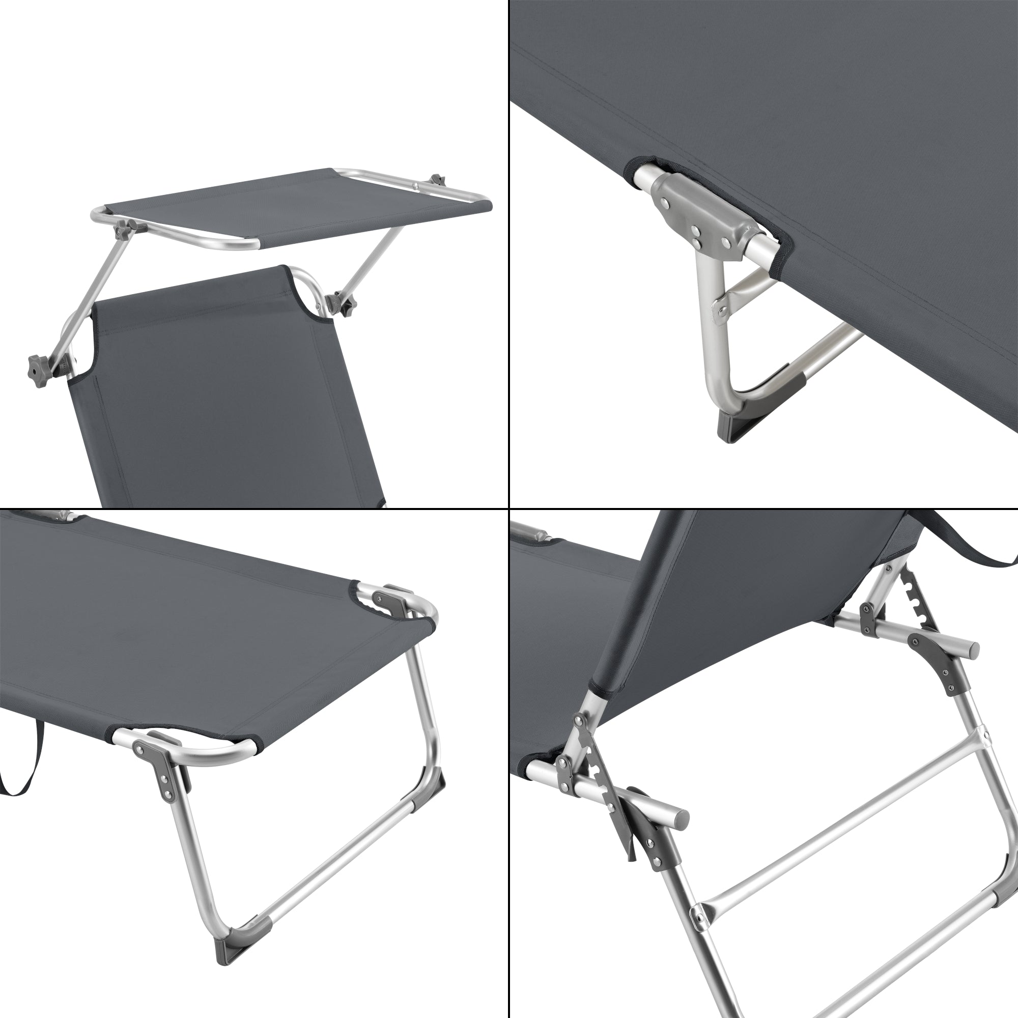 Lettino Prendisole Pieghevole Legorreta con Tettuccio Parasole e Schienale Reclinabile - Grigio Scuro [en.casa]