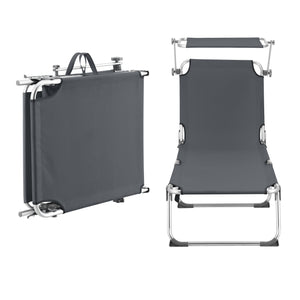 Lettino Prendisole Pieghevole Legorreta con Tettuccio Parasole e Schienale Reclinabile - Grigio Scuro [en.casa]