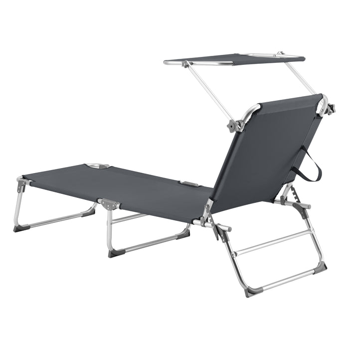 Lettino Prendisole Pieghevole Legorreta con Tettuccio Parasole e Schienale Reclinabile - Grigio Scuro [en.casa]