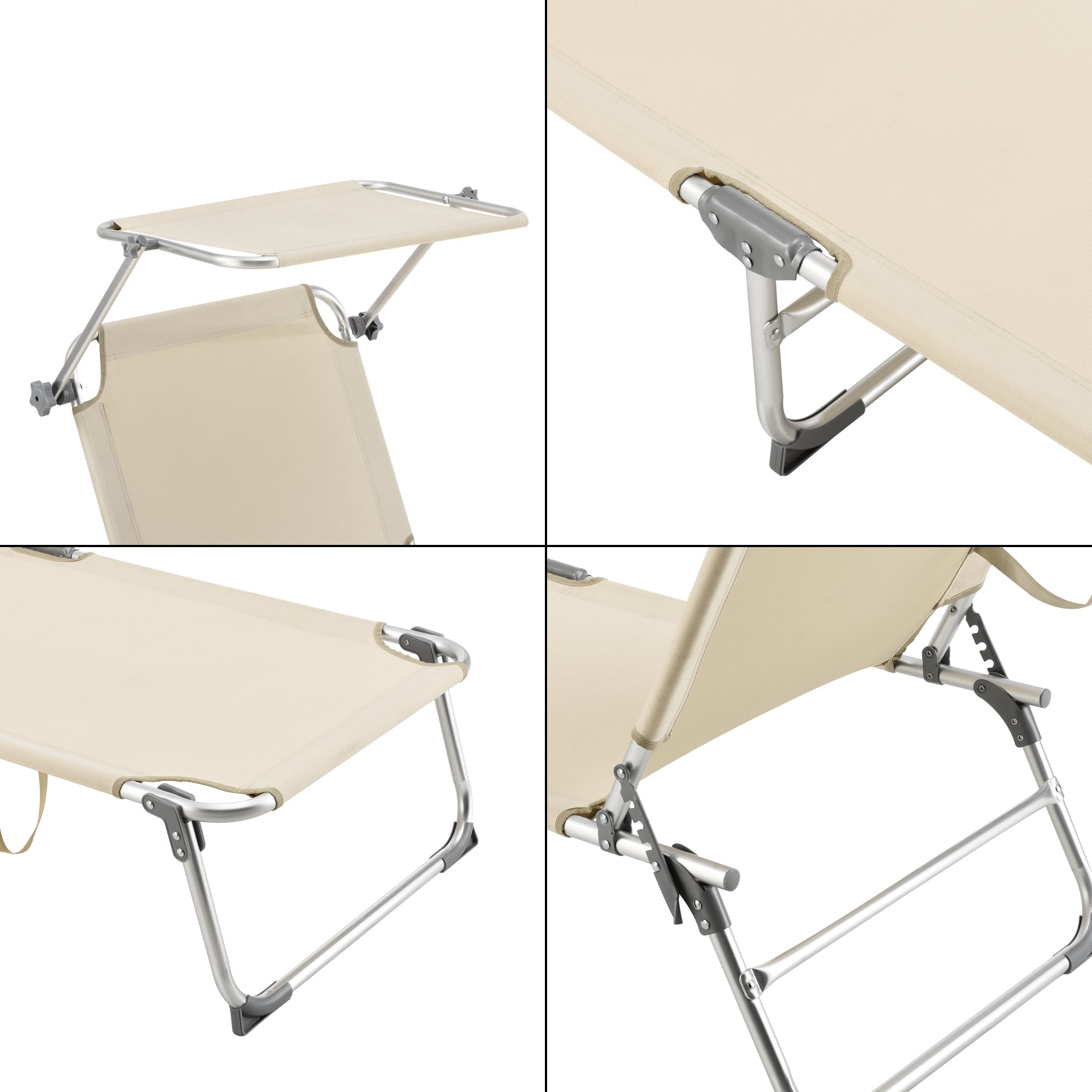 Lettino Prendisole Pieghevole Legorreta con Tettuccio Parasole e Schienale Reclinabile - Beige [en.casa]