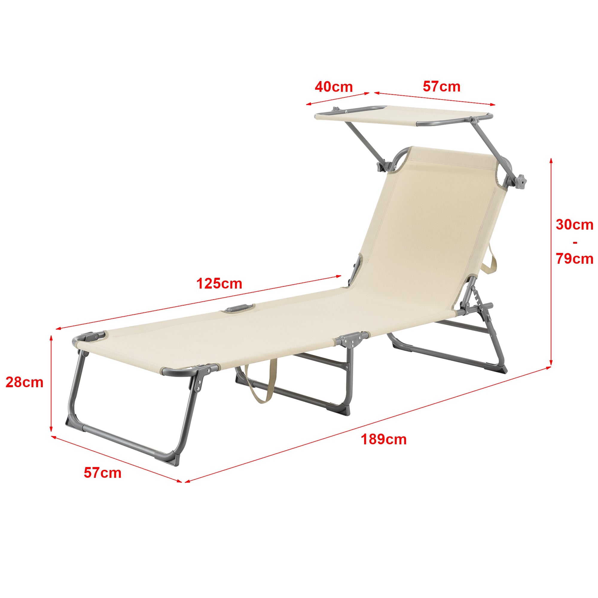 Lettino prendisole con parasole in acciaio poliestere argento opaco beige 03_0006410