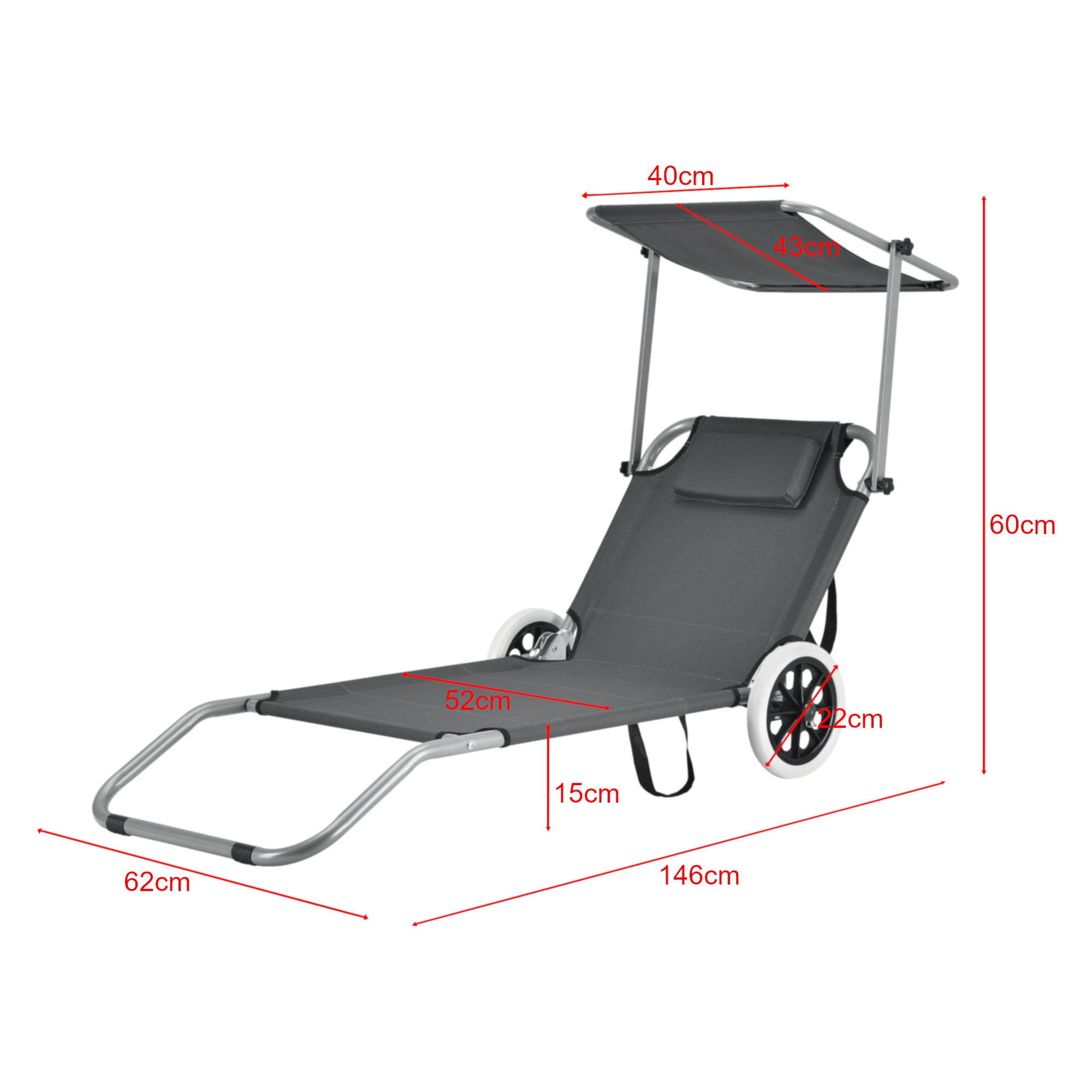 Lettino Prendisole Falun Sdraio Pieghevole con Ruote - Antracite casa.pro