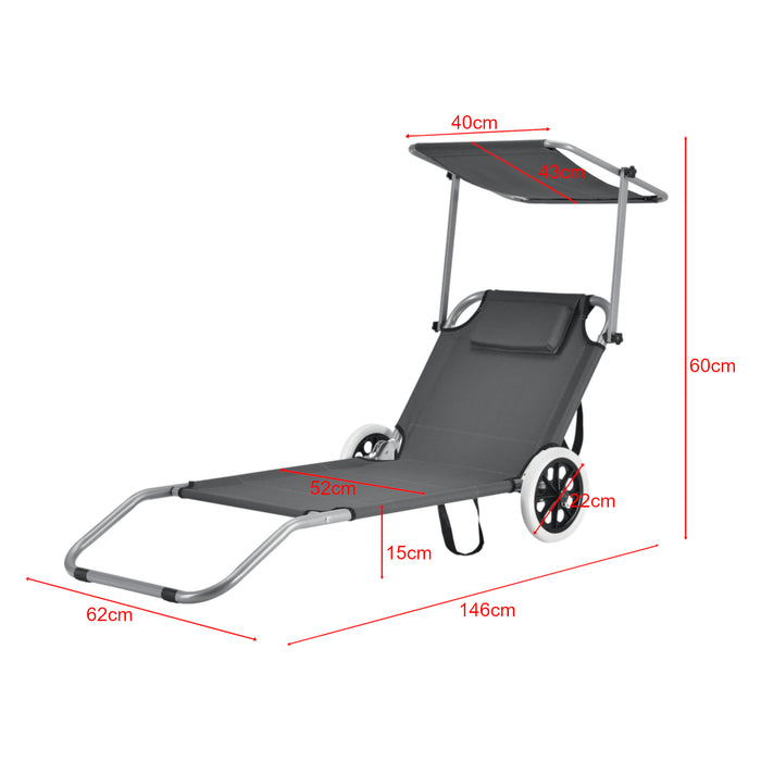 Lettino Prendisole Falun Sdraio Pieghevole con Ruote - Antracite casa.pro