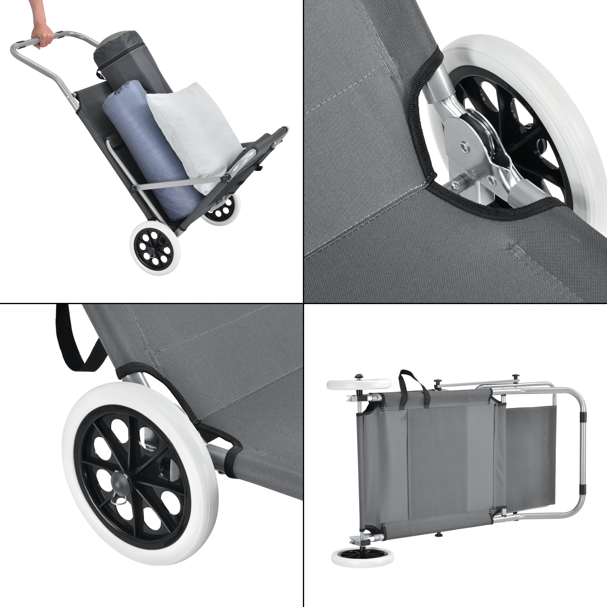 Sedia a sdraio con parasole e ruote per lettino poliestere e acciaio verniciato a polvere 146 x 52 x 15 cm grigio 03_0006277