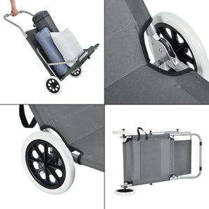 Sedia a sdraio con parasole e ruote per lettino poliestere e acciaio verniciato a polvere 146 x 52 x 15 cm grigio 03_0006277