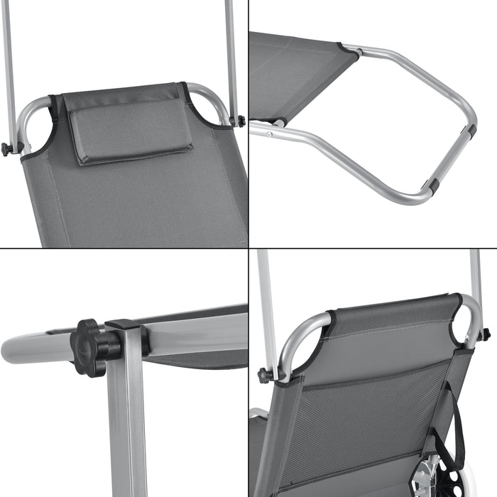 Set Falun 2 Lettini Prendisole Pieghevoli Sdraio con Ruote - Grigio Scuro casa.pro