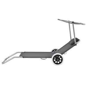 Sedia a sdraio con parasole e ruote per lettino poliestere e acciaio verniciato a polvere 146 x 52 x 15 cm grigio 03_0006277