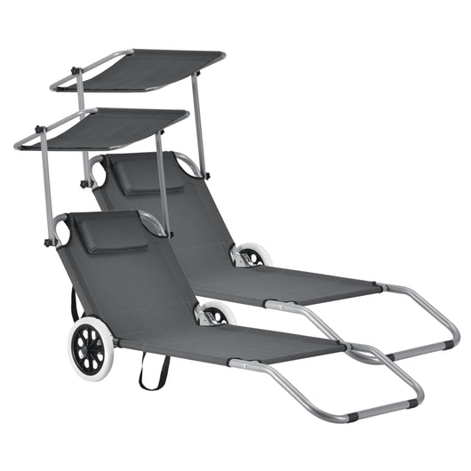 Set Falun 2 Lettini Prendisole Pieghevoli Sdraio con Ruote - Grigio Scuro casa.pro