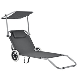 Sedia a sdraio con parasole e ruote per lettino poliestere e acciaio verniciato a polvere 146 x 52 x 15 cm grigio 03_0006277