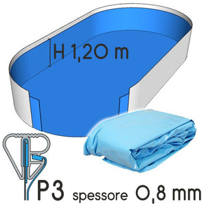 Liner Per Piscina A Forma Ovale 7,37 X 3,60 H.1,20 M Azzurro- Attacco P3 - Spessore 0,80 Mm