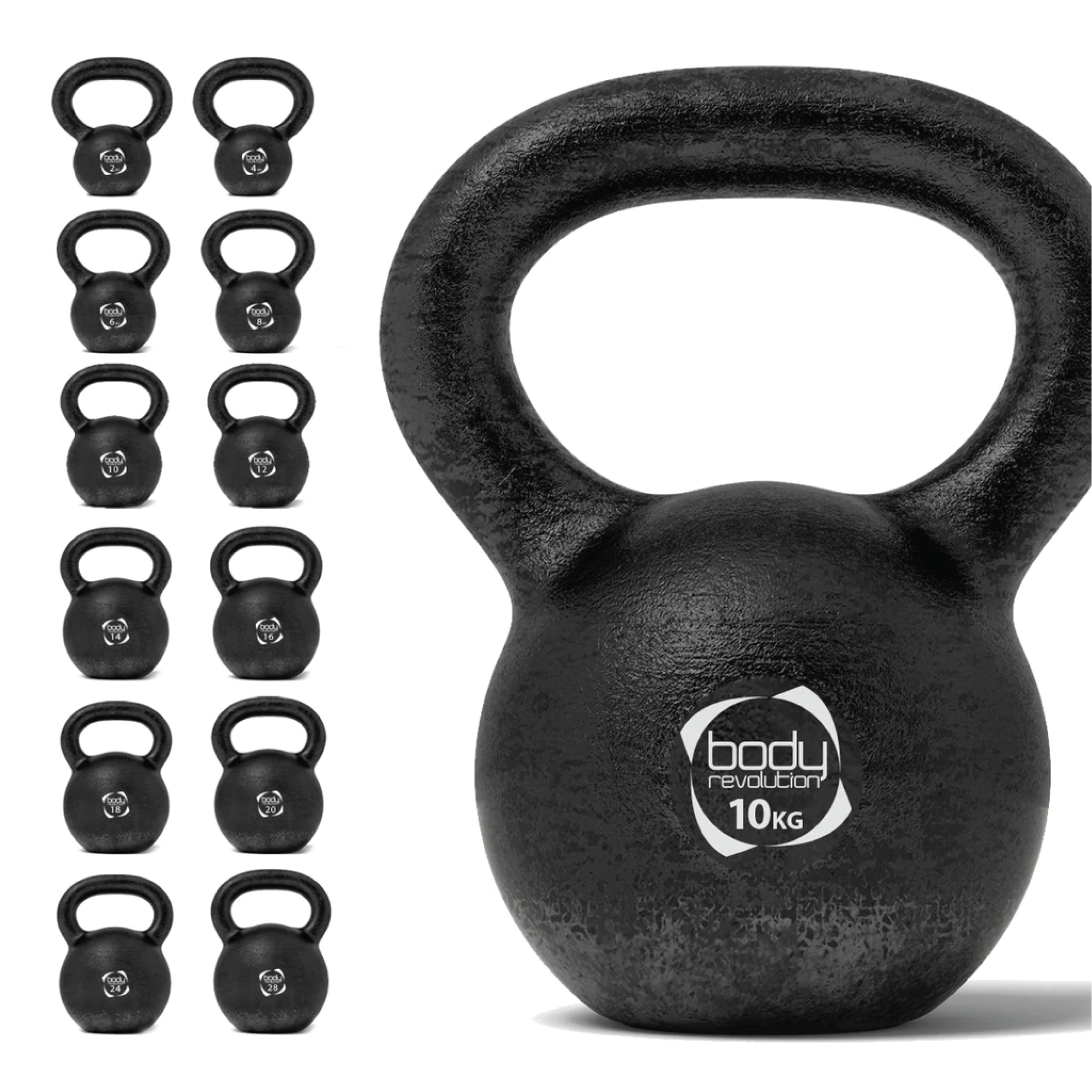 Kettlebell 10kg in ghisa con manico comodo e base stabile.