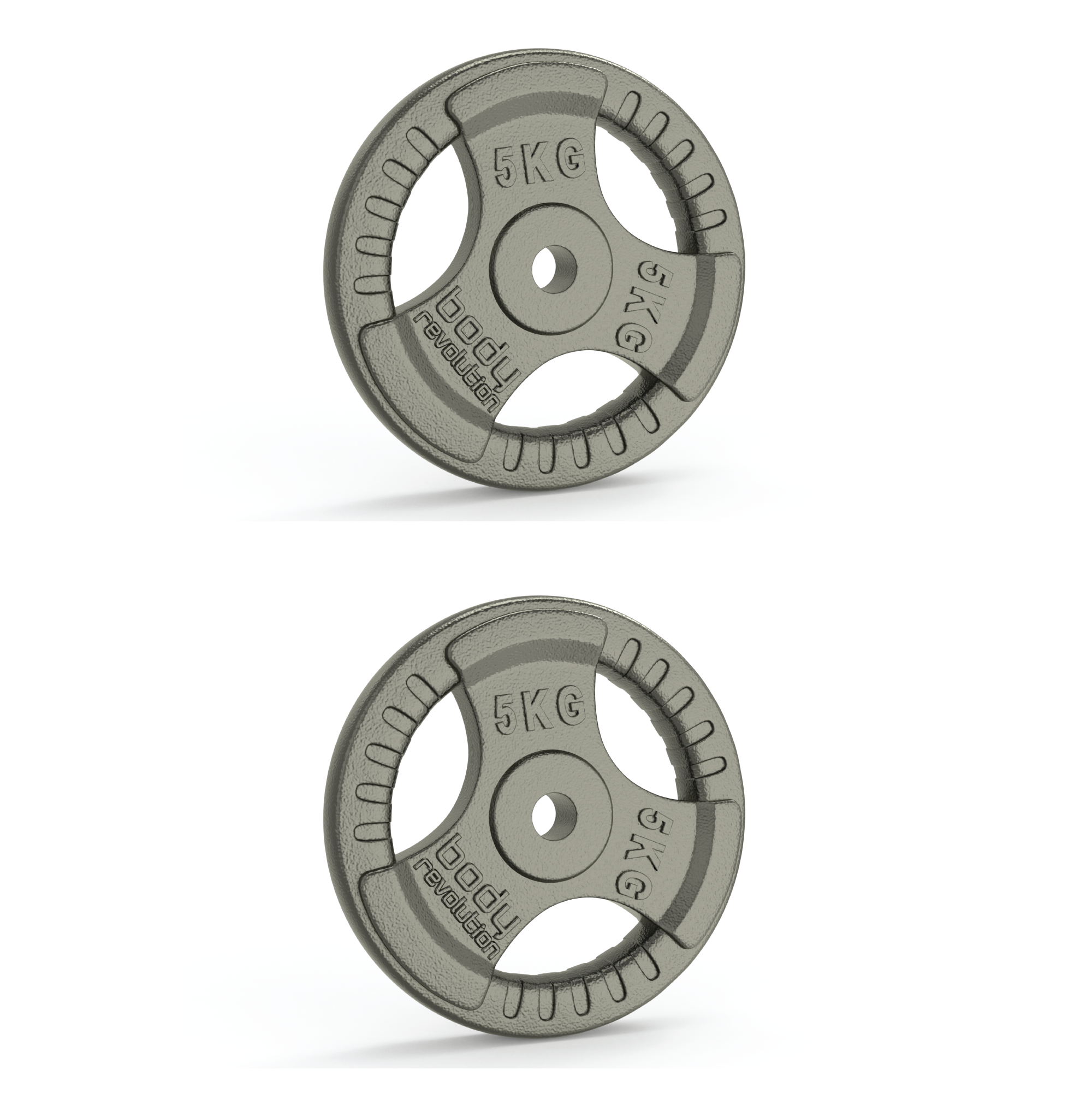 2 dischi da 5kg tri-grip cromati. Per bilancieri da 25mm.