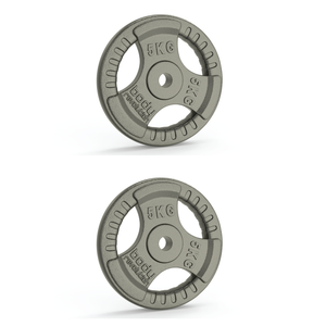 2 dischi da 5kg tri-grip cromati. Per bilancieri da 25mm.