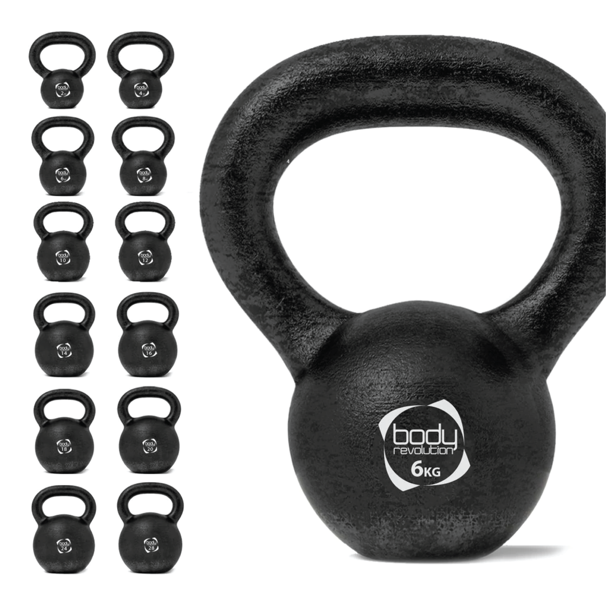 Kettlebell da 6 kg in ghisa con manico comodo.