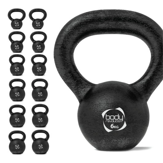 Kettlebell da 6 kg in ghisa con manico comodo.