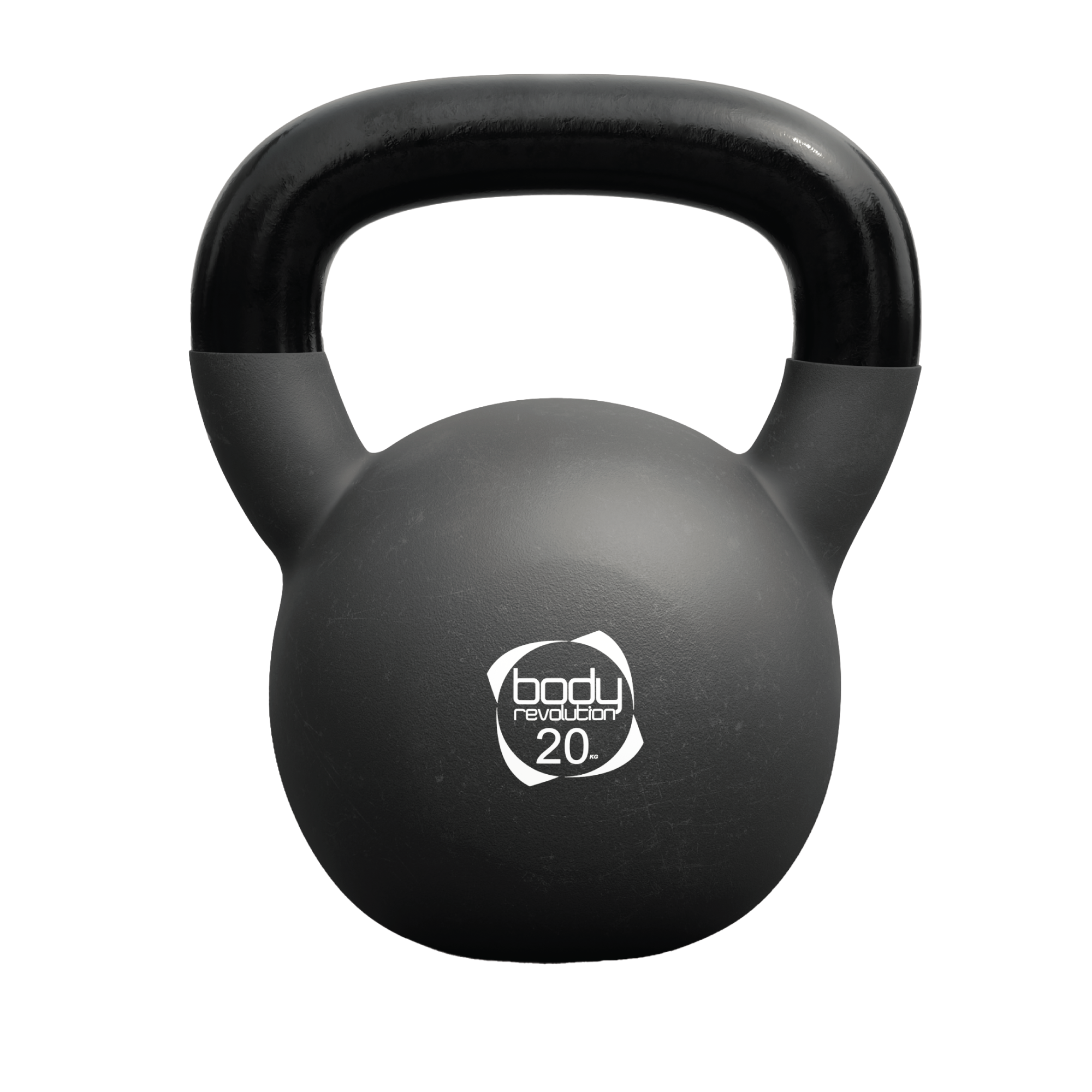 Kettlebell nero 20 kg con impugnatura ergonomica e base piatta