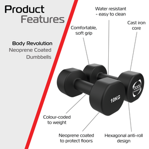 Manubri neoprene 2 x 10 kg, antiscivolo