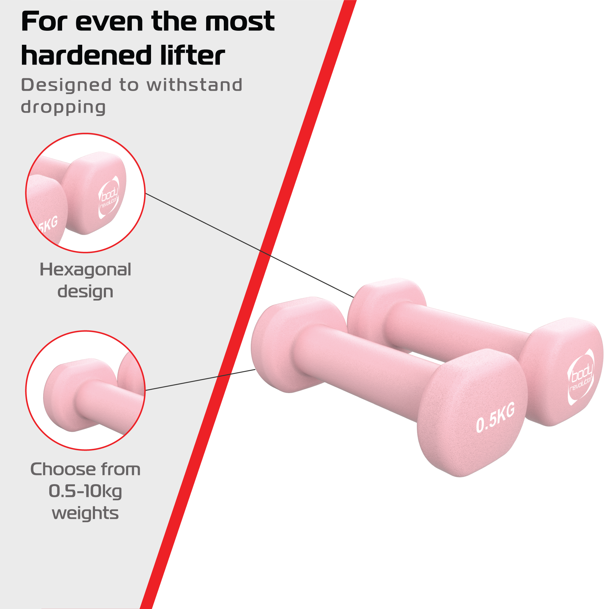 2 Manubri Neoprene 0,5 kg – Esagonali Antiribaltamento, Antiscivolo