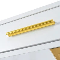 Tavolo Consolle con 2 Cassetti, Maniglie Dorate e Gambe Regolabili, Design Elegante e Moderno, in MDF, 110 x 32 x 85 cm, Bianco