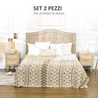 Set 2 Comodini per Camera da Letto Stile Boho con 2 Cassetti, 40x40x56cm, Legno Naturale