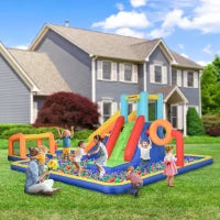 Castello Gonfiabile per Bambini 3-8 Anni con Scivolo, Parete, Porta e Canestro, in Tessuto Oxford, 590x460x220 cm