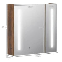 kleankin Specchiera Bagno con Luci LED Regolabili, 2 Ante e Mensola Regolabile, 70x15x65cm, Marrone
