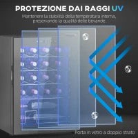 Cantinetta Vino Refrigerata per 20 Bottiglie, Capacità 53L, Porta in Vetro Anti-UV e Ripiani Regolabili, Nero