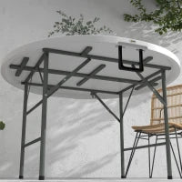 Tavolo Pieghevole per Giardino e Campeggio, in Acciaio e HDPE, Ø122x73 cm, Grigio e Bianco