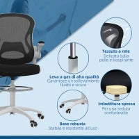 Sedia da Ufficio Ergonomica in Tessuto Traspirante con Altezza Regolabile e Braccioli Ribaltabili, 59x65x110-130 cm