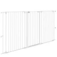 Cancelletto per Cani a 3 Pannelli Pieghevoli con Doppio Blocco, in Acciaio e Plastica, 206x120 cm, Bianco