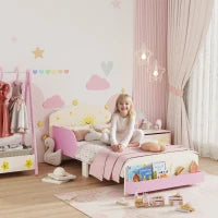 Letto per Bambini 3-8 Anni Basso in Legno con Spazio Contenitore e Sponde Laterali, 150x77x60 cm, Rosa
