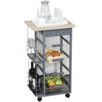 Carrello da Cucina in Grigio Scuro con 1 Cassetto e 4 Cestelli Metallici
