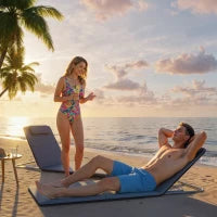 Set 2 Sdraio da Spiaggia con Schienale Regolabile su 5 Livelli, Poggiatesta e Borsa da Viaggio, Lettini Spiaggia Pieghevoli in Acciaio e PE, 134x48x33-43 cm, Grigio