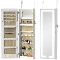 Specchio portagioie con LED da parete, con chiave, 37 x 10,5 x 108 cm, Bianco