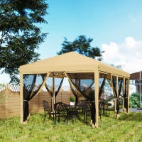 Gazebo da Giardino 6x3m Pieghevole con Zanzariera, Altezza Regolabile e Borsa di Trasporto, Beige