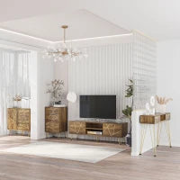 Tavolo Consolle in Truciolato e Acciaio per Ingresso e Soggiorno con Ripiano Aperto e 2 Cassetti, 120x29x79 cm