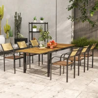 Set Tavolo da Giardino Allungabile con 6 Sedie da Esterno Impilabili, Acciaio e Textilene, Marrone